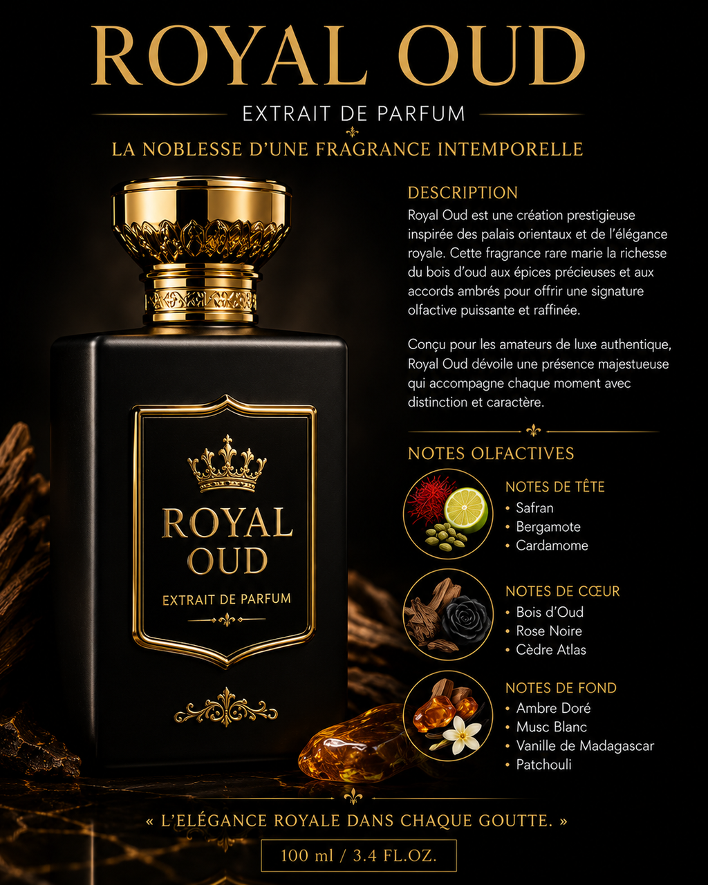ROYAL OUD Extrait de Parfum  LA NOBLESSE D'UNE FRAGRANCE INTEMPORELLE.